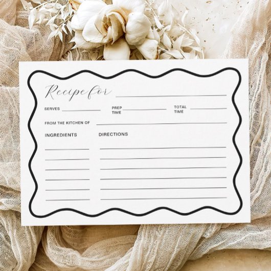 波状白黒ブライダルシャワーレシピカード 招待状