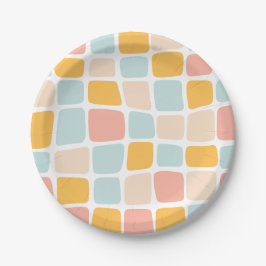 波状石畳カラフルパーティープレート ペーパープレート