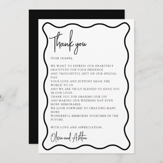 波状縁ど、波状のフレモダンーム、サンキューカード 招待状 (正面/裏面)