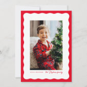 波状縁のフレームシンプルの赤いクリスマスフォト シーズンカード (正面)