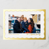 波状縁フレームモダンクリスマスフォト 箔シーズンカード (正面)