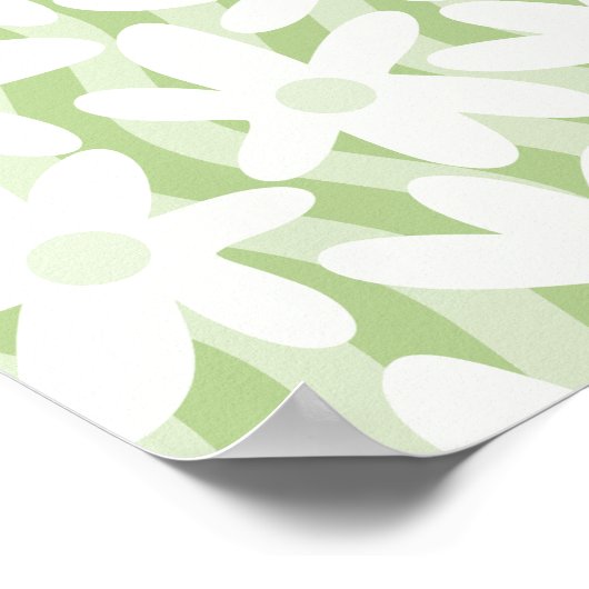 波状花トリップ(幻覚体験)のようなパステルセージ緑のパターン ポスター (角)