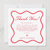 波状赤と白カラフル結婚の サンキューカード (正面)