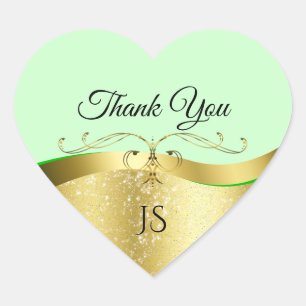 波状金ゴールドグラマーDecor on Light Green Thank You ハートシール