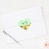 波状金ゴールドグラマーDecor on Light Green Thank You ハートシール (封筒)
