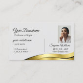 波状金ゴールドデコア付きライトグレーイニシャル写真 名刺 (裏面)