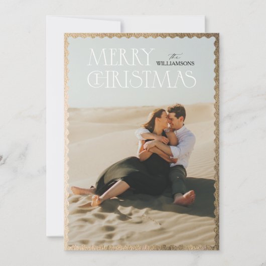 波状金ゴールドフレームクラシッククリスマス シーズンカード (正面)