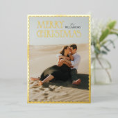 波状金ゴールドフレームクラシッククリスマス 箔シーズンカード (立ち正面)