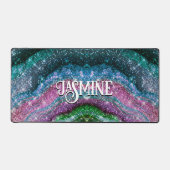 波状青お洒落紫グリッターモノグラム デスクマット (正面)