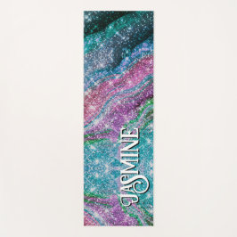 波状青お洒落紫グリッターモノグラム ヨガマット