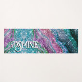 波状青お洒落紫グリッターモノグラム ヨガマット (正面(横))