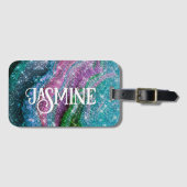 波状青お洒落紫グリッターモノグラム ラゲッジタグ (正面横)