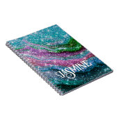 波状青お洒落紫グリッターモノグラムNotebo ノートブック (右側)