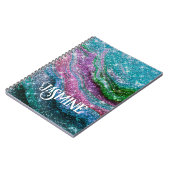 波状青お洒落紫グリッターモノグラムNotebo ノートブック (左側)