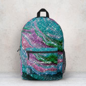 波状青お洒落紫グリッターモノグラムNotebo プリントバックパック
