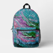波状青お洒落紫グリッターモノグラムNotebo プリントバックパック (正面)
