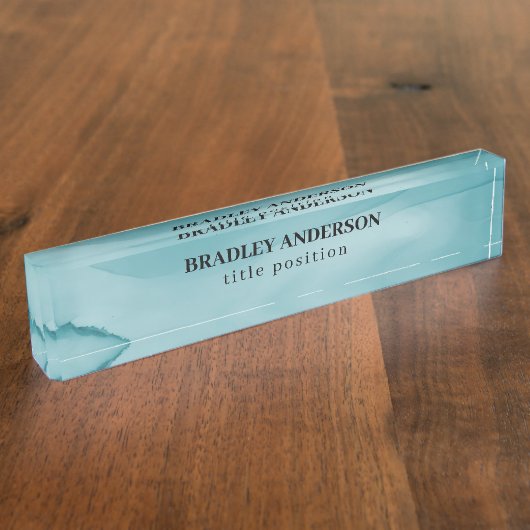 波状青色アルコールインク デスクネームプレート (側面)