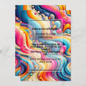 波状鮮やかイラストレーション誕生日パーティー 招待状 (正面/裏面)