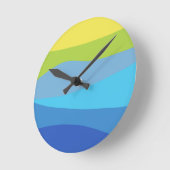 波状鮮やかデザインカラフルブルーグリーンイエロー ラウンド壁時計 (傾斜)