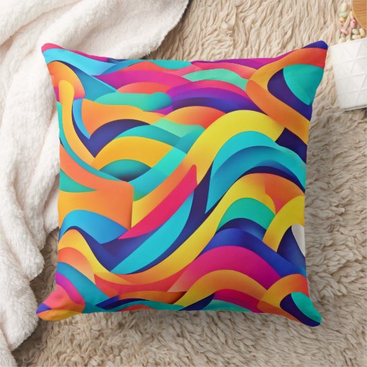 波状鮮やか抽象芸術アート クッション (ブランケット)