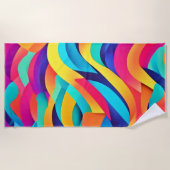 波状鮮やか抽象芸術アート ビーチタオル (正面)