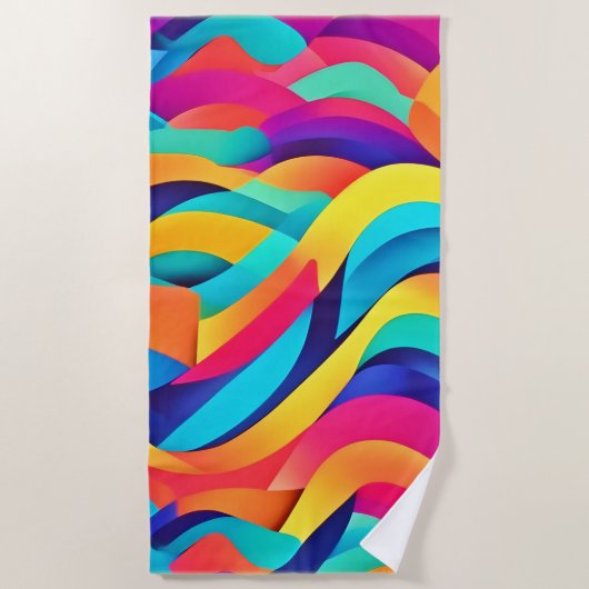 波状鮮やか抽象芸術アート ビーチタオル (正面)