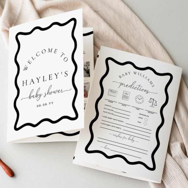 波白黒ベビーシャワーゲーム冊子 (Baby Shower Games Booklet Wave Black White )