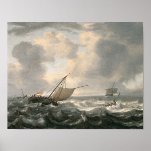 波立つ海に浮かぶ船 ポスター (正面)