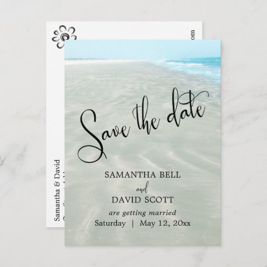 波紋のある砂アクアウォーターモダンビーチ日付を保存 案内ポストカード (正面/裏面)