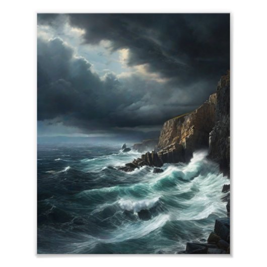 波素晴らしが打ち寄せる嵐の海 フォトプリント            (正面)