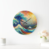 波素晴らしが神奈川v4を振り払う ラージ壁時計 (ホーム)