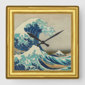 波素晴らしが落ちる神奈川、日本、額縁 スクエア壁時計 (正面)