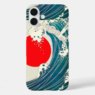 波素晴らしと赤のサンブルー白航海の iPhone 16 PLUSケース