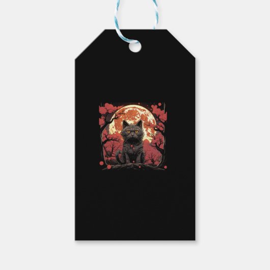 波素晴らしハロウィーン_黒猫,カボチャ,桜 ギフトタグ (正面)
