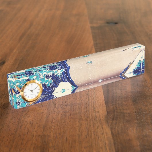 波素晴らし振り神奈川のヴィンテージ日本のファインアート デスクネームプレート (側面)