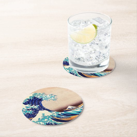 波素晴らし振り神奈川のヴィンテージ日本のファインアート ラウンドペーパーコースター (インサイチュ)