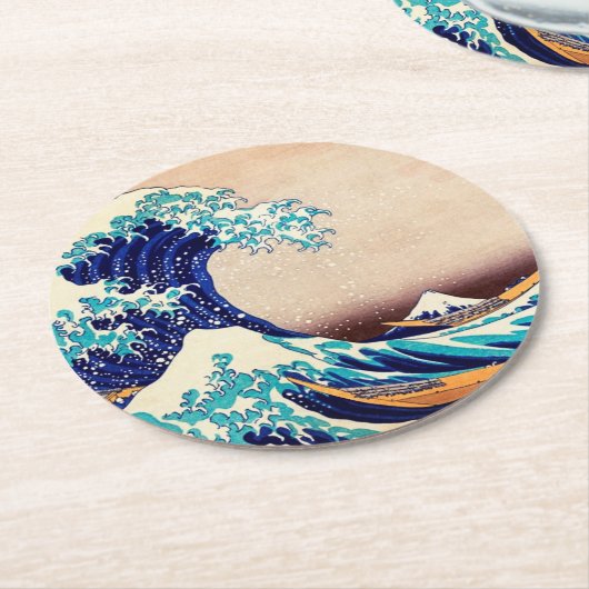 波素晴らし振り神奈川のヴィンテージ日本のファインアート ラウンドペーパーコースター (アングル)