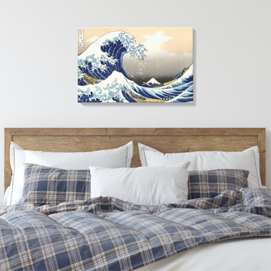 波素晴らし振り神奈川ヴィンテージ日本のスタイル キャンバスプリント (インサイチュ (寝室))
