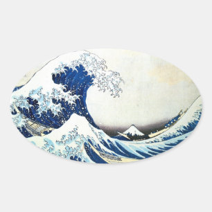 『波素晴らし』日本の絵画北斎 楕円形シール