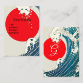 波素晴らし、赤い太陽の青の白モノグラム 名刺 (正面/裏面)