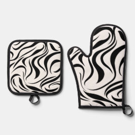波線の抽象的なテクスチャ 鍋つかみ&鍋敷きセット