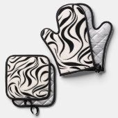 波線の抽象的なテクスチャ 鍋つかみ&鍋敷きセット (正面/裏面)