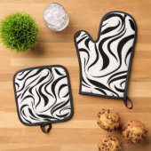 波線の抽象的なテクスチャ 鍋つかみ&鍋敷きセット (トップダウン)