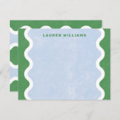 波線ひな形ノートカード – 緑 ノートカード (正面/裏面)