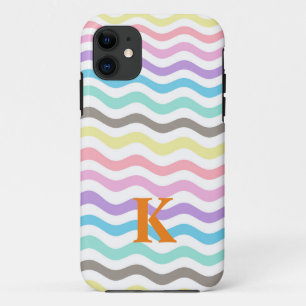 波線モダン   Pastel Waves Monogram iPhone 11 ケース