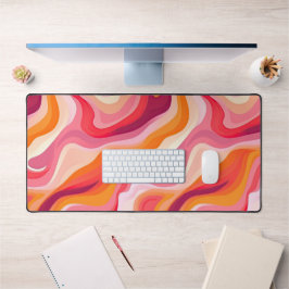 波線抽象芸術パターンピンクレトロ デスクマット