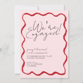 波縁どホタテの縁の赤とピンクの婚約 招待状