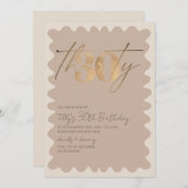 波縁ど無金ゴールドモダン30歳の誕生日 招待状 (正面/裏面)