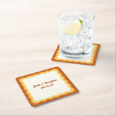 波縁ど状レトロ70sヴィンテージの結婚美的 スクエアペーパーコースター (インサイチュ)