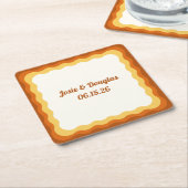 波縁ど状レトロ70sヴィンテージの結婚美的 スクエアペーパーコースター (アングル)